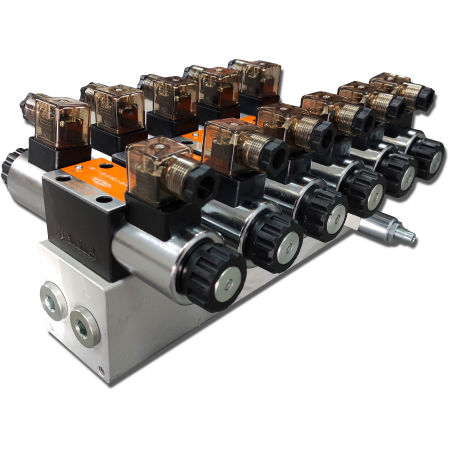 ROZDZIELACZ HYDRAULICZNY CETOP 6 SEKCYJNY 60L ELEKTRYCZNY 12V